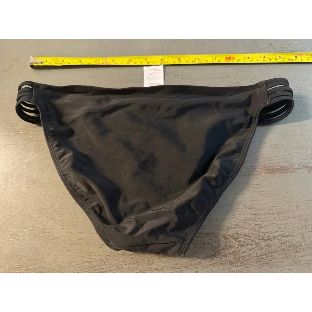 Xhilaration Black Caged Side Bikini Bottom Swimwear Large L Solid Low Rise
